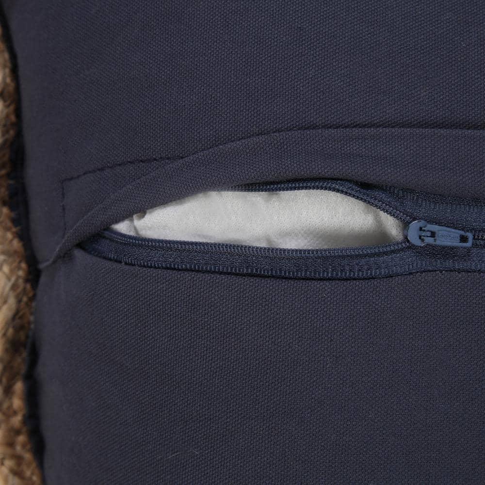 Ox Bay Ringo 20" x 20" Navy Blue/White Jute Bordered Striped Cotton Adult Decorative Throw Pillow