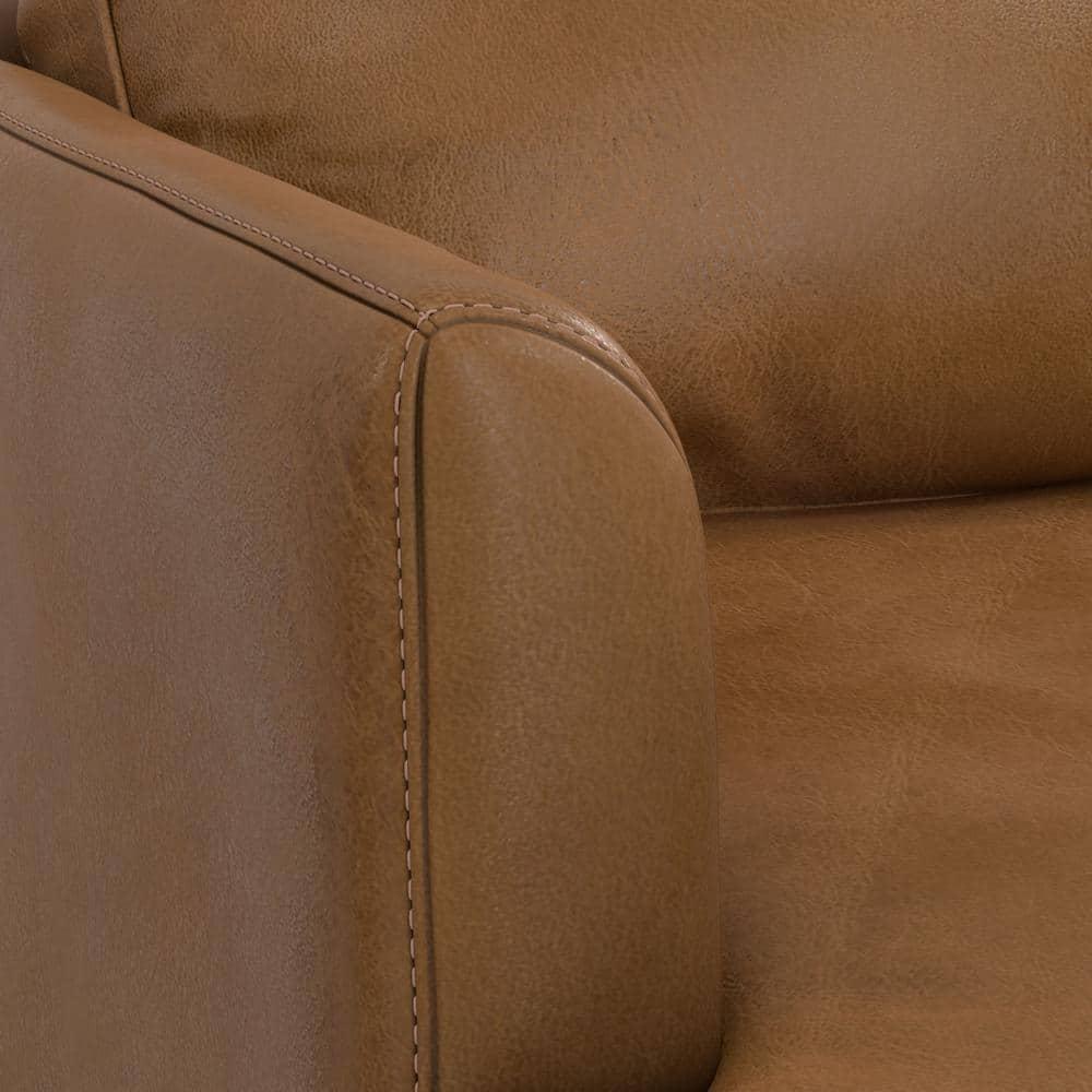 Simpli Home Livingston Top Grain Genuine Leather Mid-Century Modern Sofa With Solid Wood Frame For Living Room