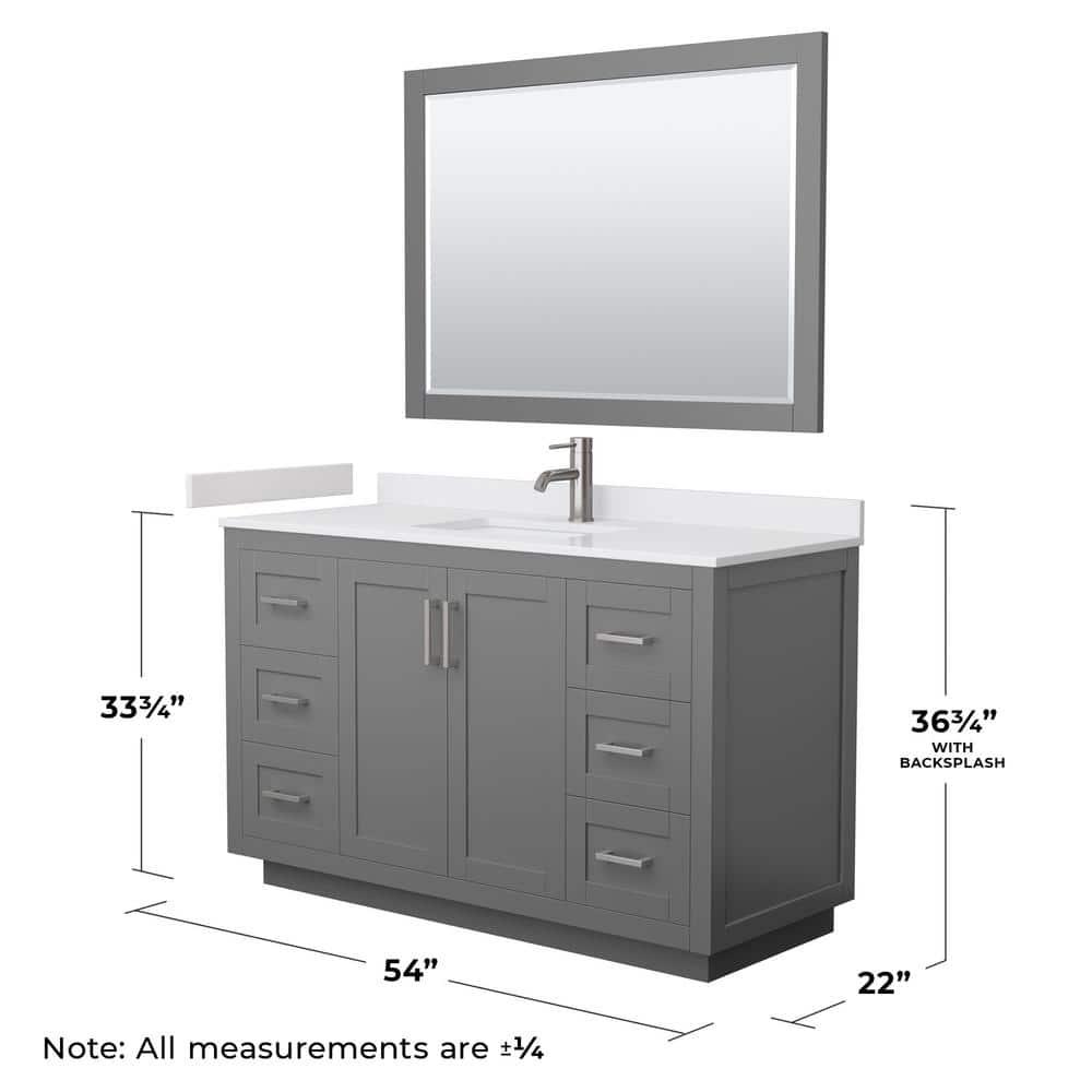 Wyndham Collection Miranda 54" Freestanding Single Bathroom Vanity with Cultured Marble Top with 46" Mirror