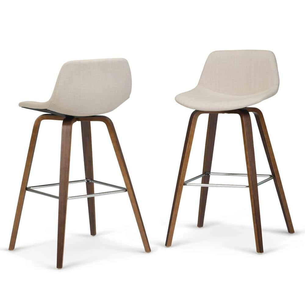 Simpli Home Randolph Upholstered Bentwood Mid-Century Modern Bar & Counter Stool with Chrome Footrest (Set of 2)