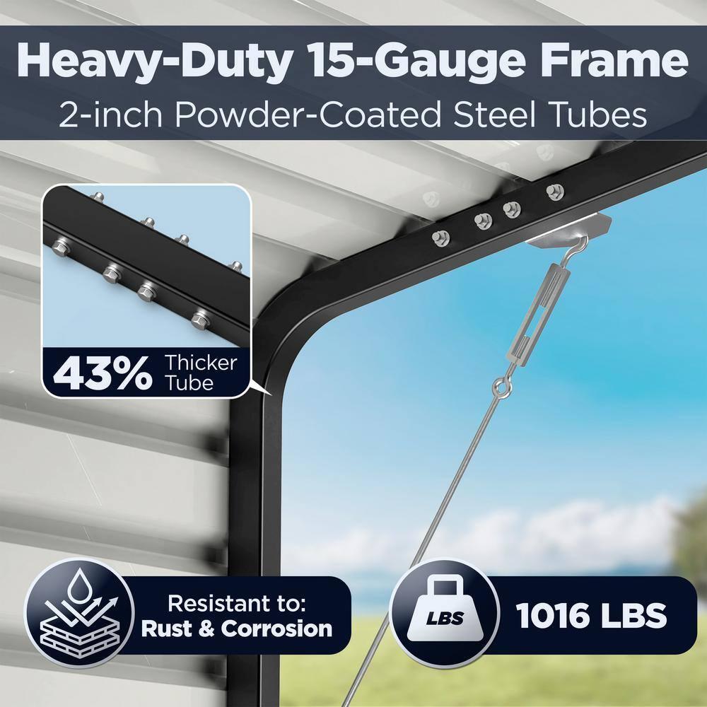 ALEKO 30L x 12W x 9.6H ft. Metal Carport with Corrugated Roof - Black