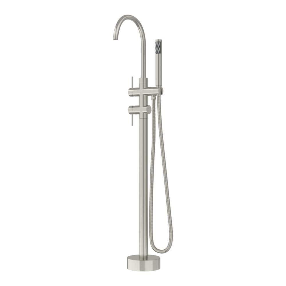 Double Handle Floor Mounted Freestanding Tub Filler With Handshower