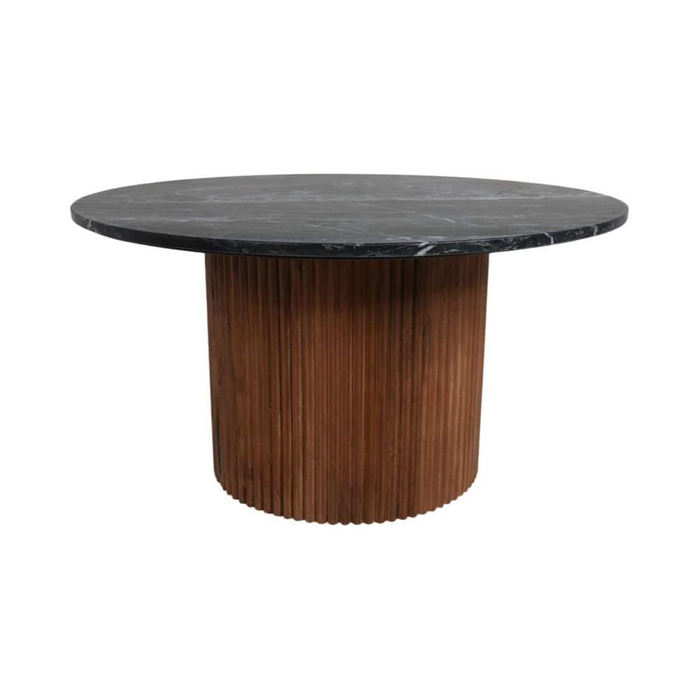 Sagebrook Home 18" Mango Wood and Marble Round Reeded Coffee Table Brown/Black: Elegant Pedestal Base, No Assembly Required