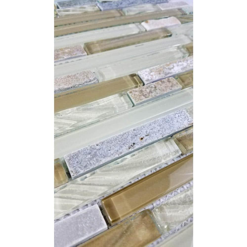 New Era 12 in. x 12 in. Glass & Stone Straight Edge Linear Mosaic Wall & Pool Tile
