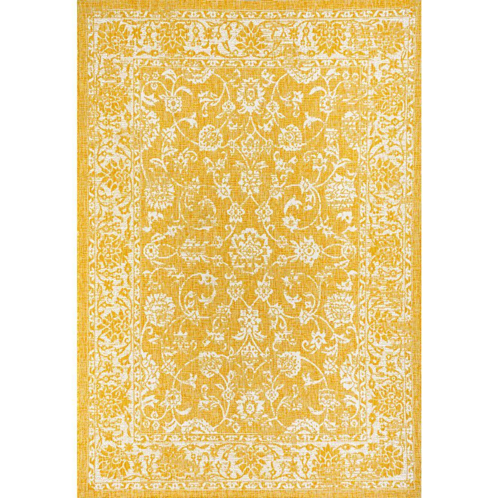 4' x 6' Tela Bohemian Textured Weave Floral Indoor/Outdoor Area Rug, Yellow/Cream - JONATHAN Y