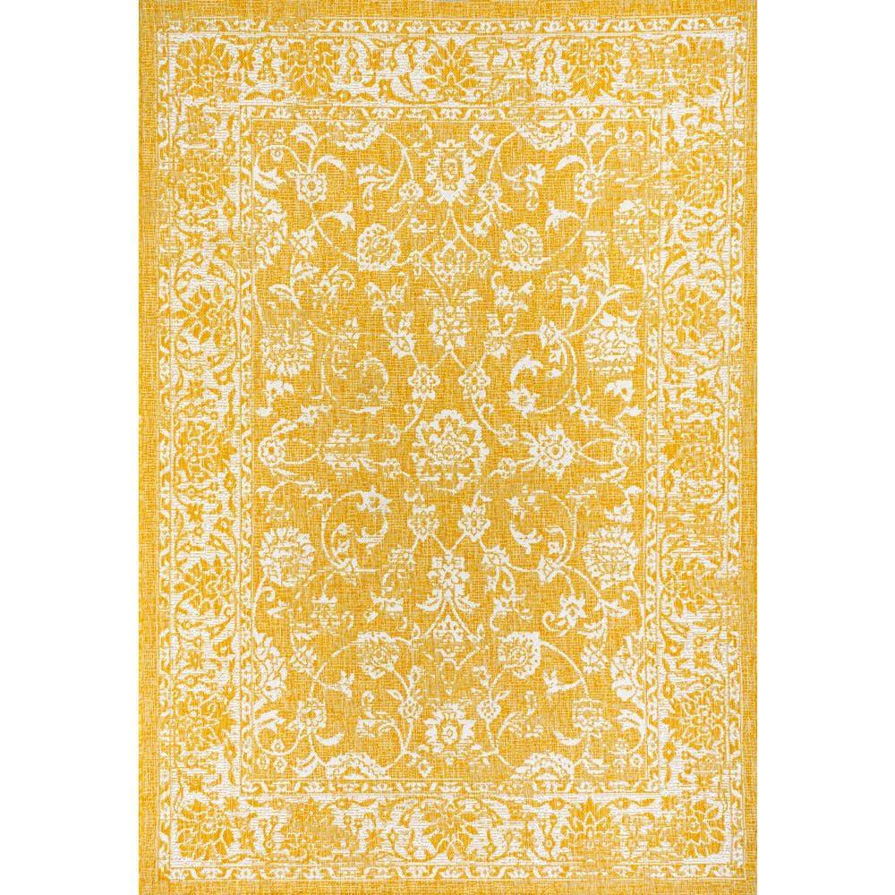 9' x 12' Tela Bohemian Textured Weave Floral Indoor/Outdoor Area Rug, Yellow/Cream - JONATHAN Y