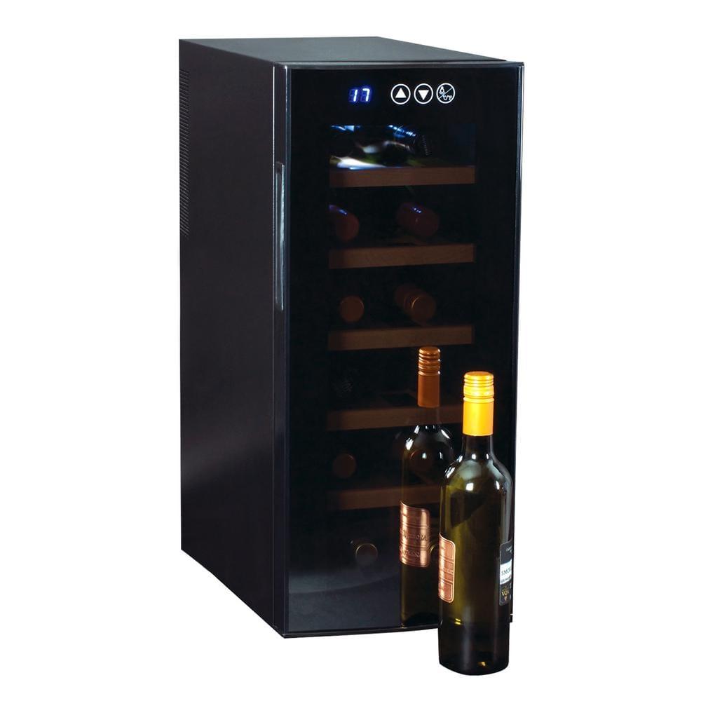 Koolatron Wine Cooler Refrigerator 12 Bottle Deluxe Countertop Compact Wine Cellar, Small Freestanding: Black Glass Door, Thermoelectric, 6 Shelves