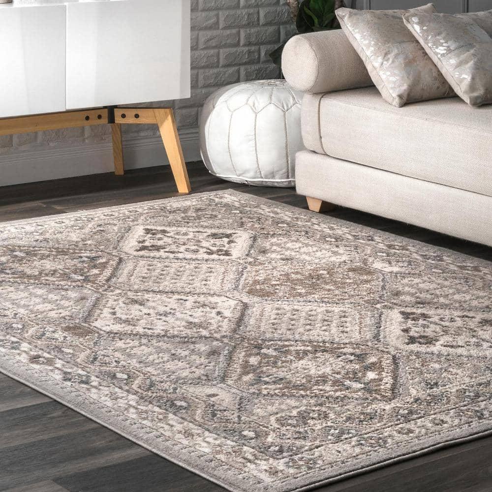 Nuloom 10x14 Becca Tiled Indoor Area Rug, Taupe, Faded Transitional Design, Stain Resistant, Bedroom, Living Room, Kitchen