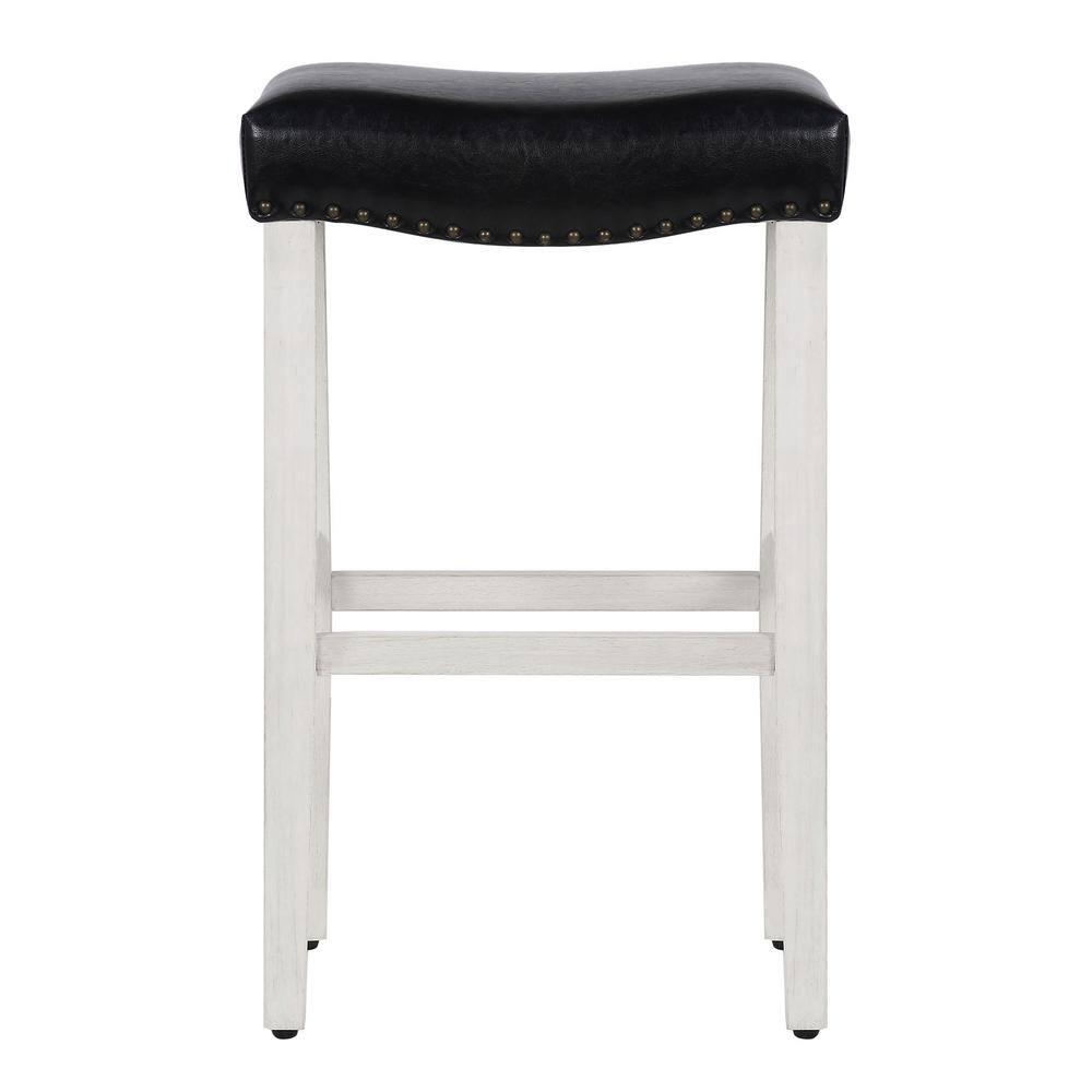 Polytrends Jameson Upholstered Polyester 29" Bar Stool with White Legs - (Set of 2) Antique White/Black