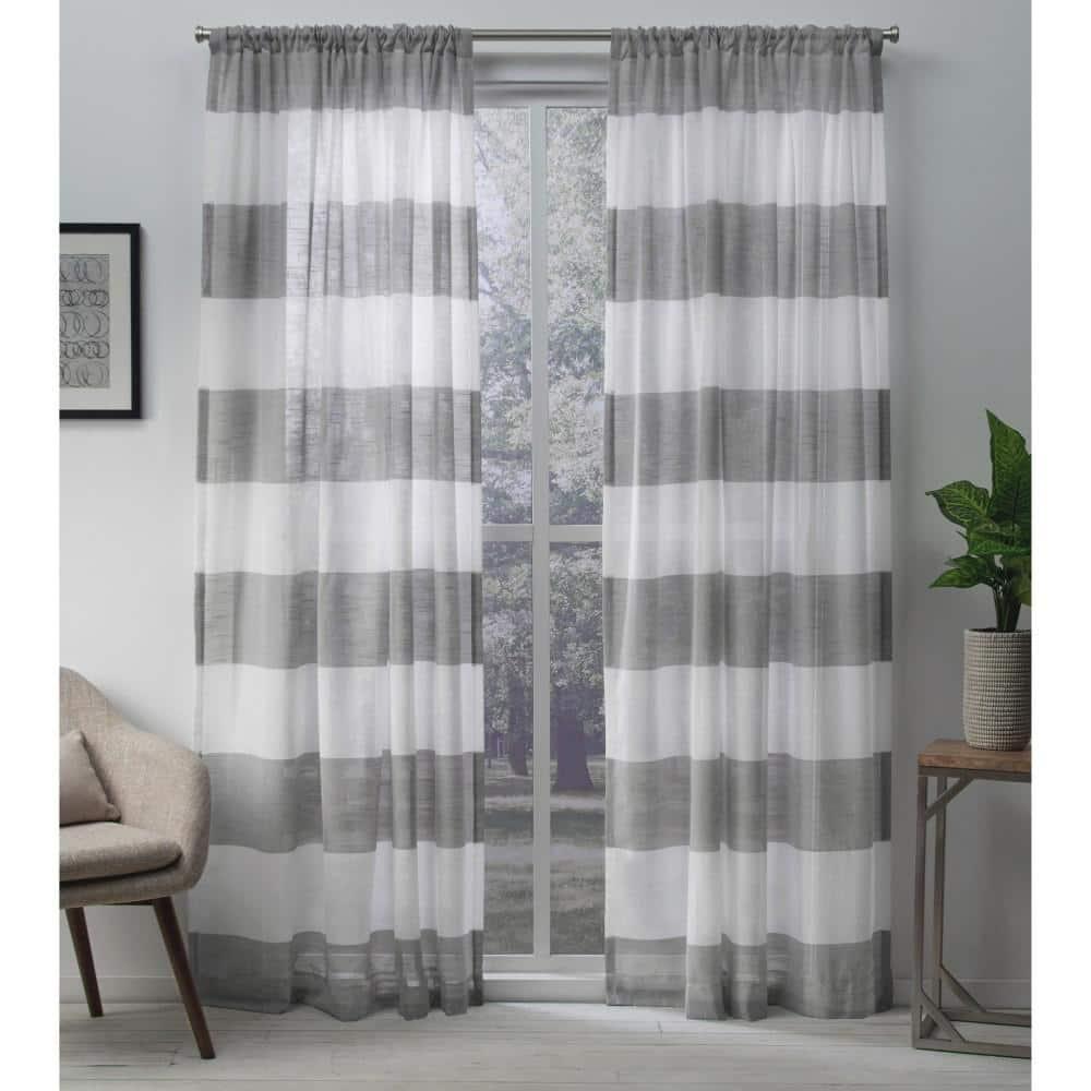 Exclusive Home Darma Sheer Linen Rod Pocket Curtain Panel Pair, 50"x108", Black Pearl