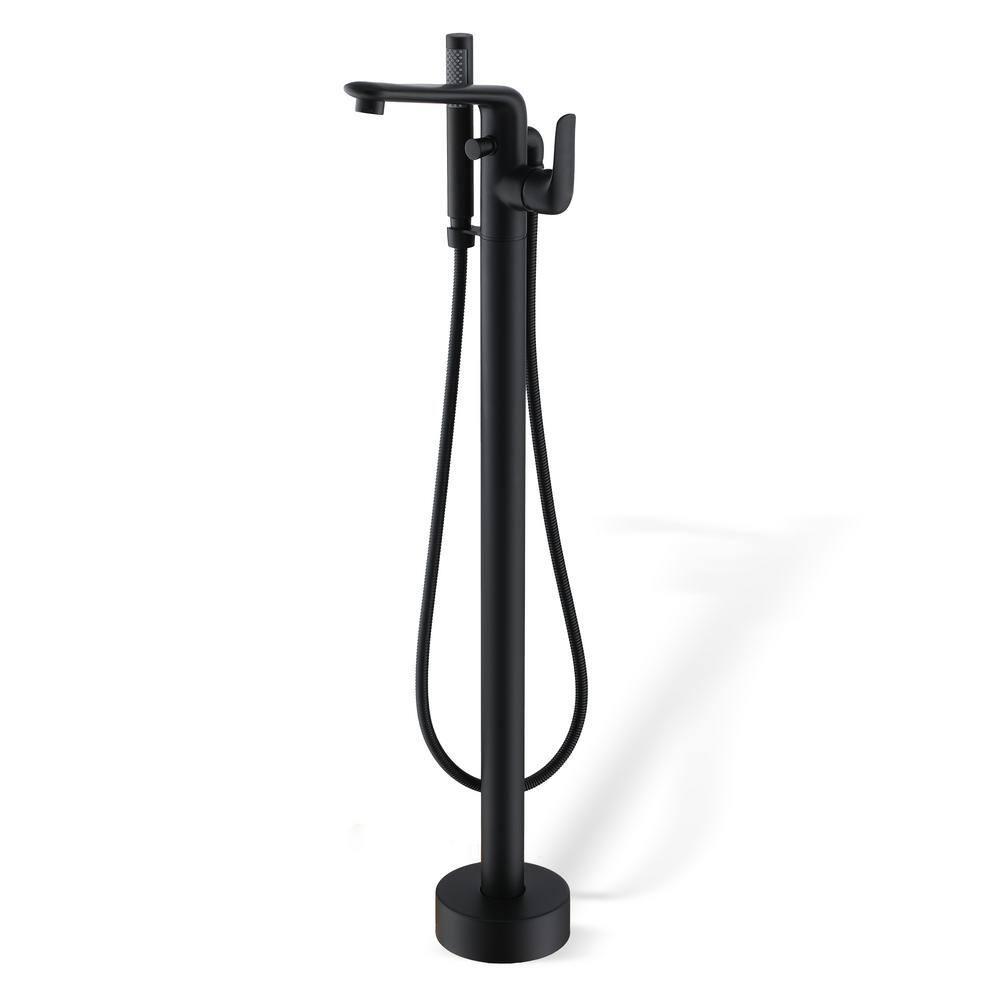 mondawe Single Handle Floor Mounted Freestanding Tub Filler with Diverter MDLT0054-MB