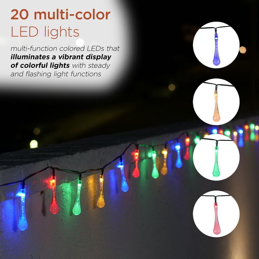 20ct Solar Powered Dual Function Teardrop Integrated LED Bulb String Lights - Black Wire - Alpine Corporation
