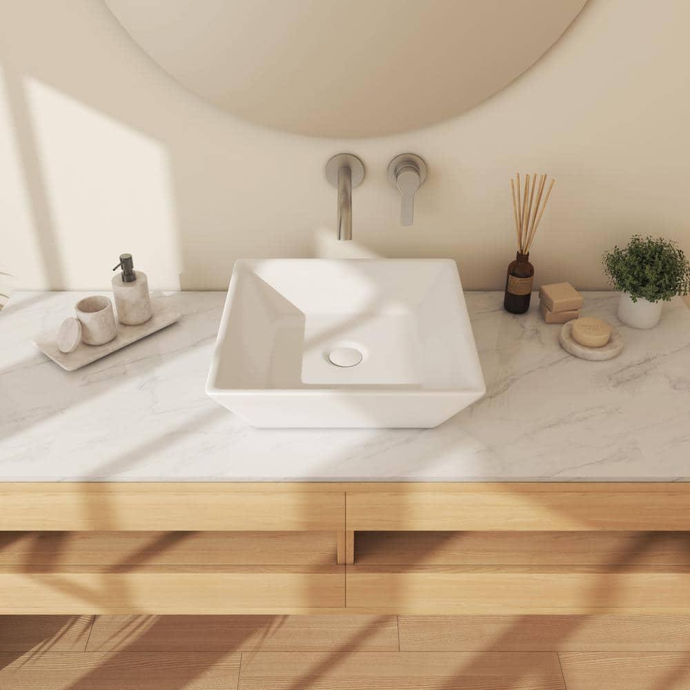 Naples 16" W x 5" H Square Vitreous ChinaBathroom Countertop Sink Vessel Sink in White