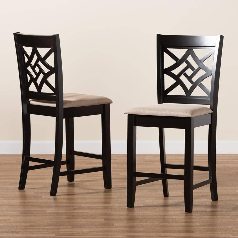 Baxton Studio Nicolette Sand Dark Brown Finished Wood 2-Piece Counter Stool Set