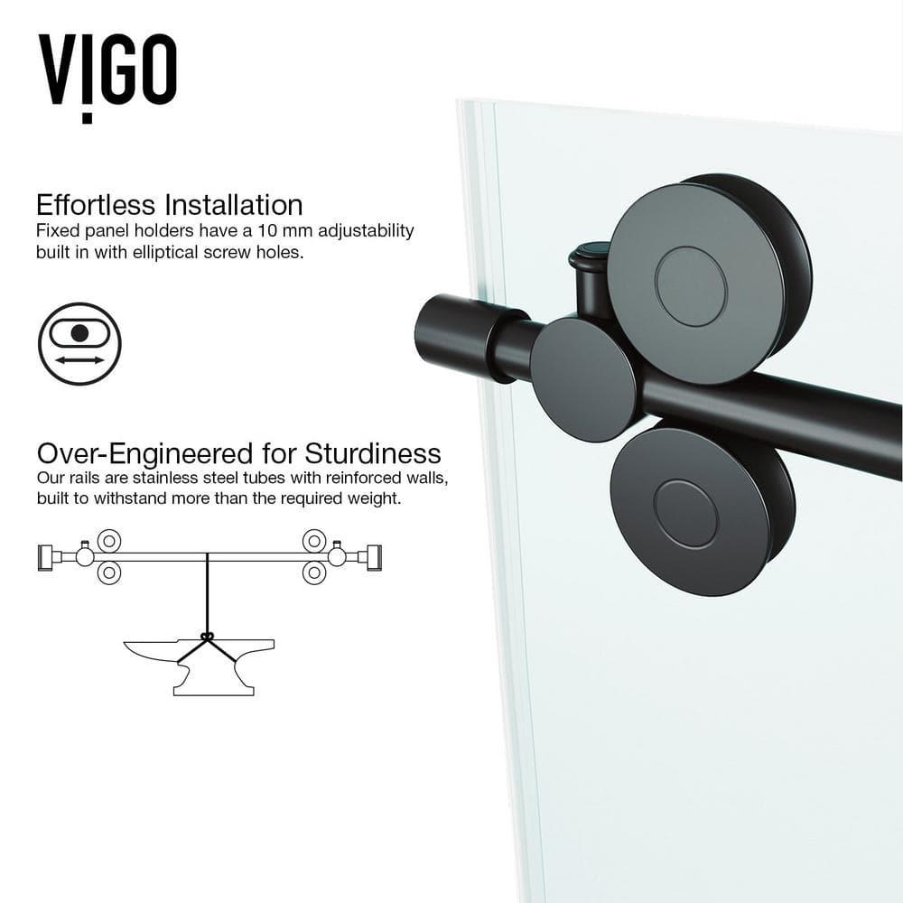 VIGO Elan Frameless Sliding Shower Door Matte Black 52" to 56" W x 74" H Matte,N/A