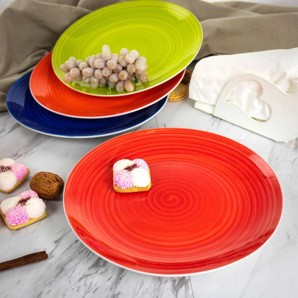Hometrends Crenshaw 4 Piece 10.3 Inch Stoneware Dinner Plate Set in Assorted Colors