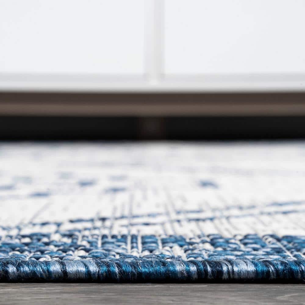 3'x5' Marokko Diamond  Medallion Indoor/Outdoor Area Rug, Ivory/Blue - JONATHAN Y