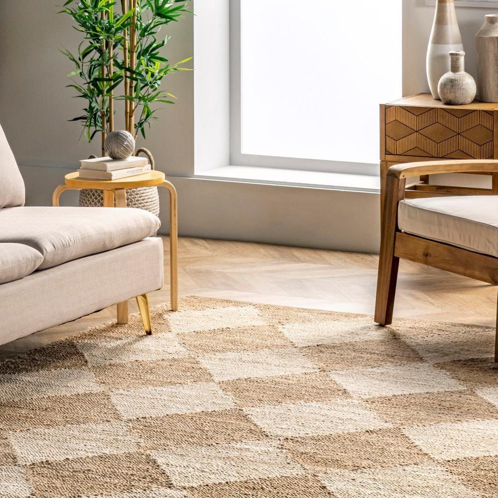 Nuloom Louie Diamond Checkerboard Jute Area Rug, 6' x 9', Natural