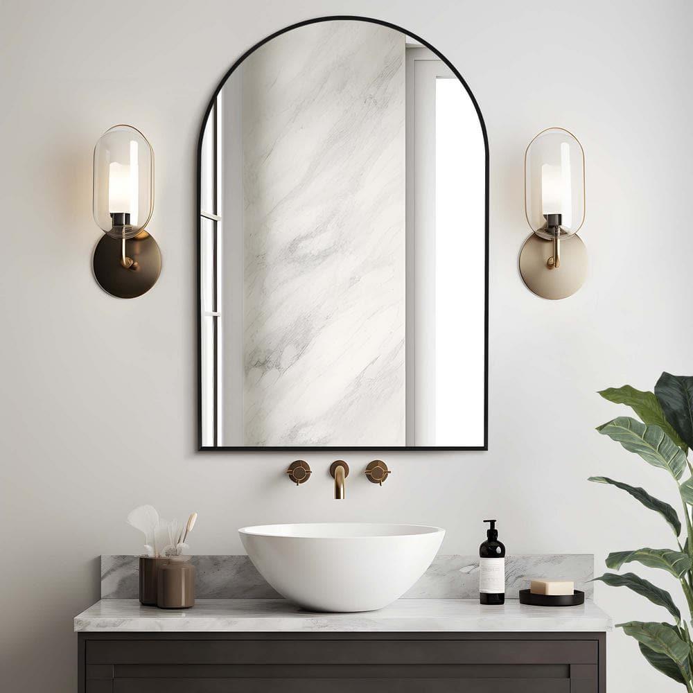 Metal Framed Wall Mirror Black - Storied Home: Arched, Modern Decor for Living Space, No Assembly Required