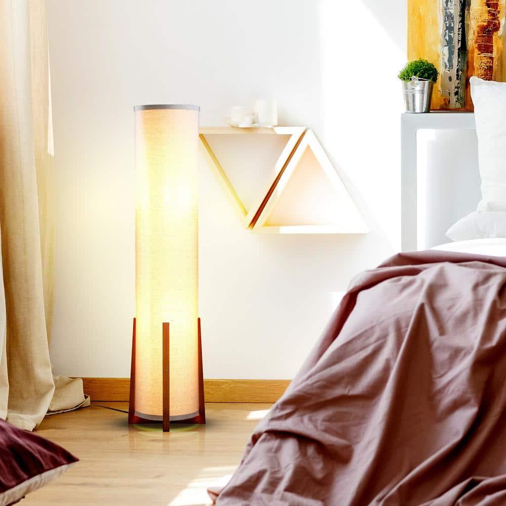 Parker 48 in. Farmhouse 2-Light LED Energy Efficient Floor Lamp with Beige Fabric Cylinder Shade