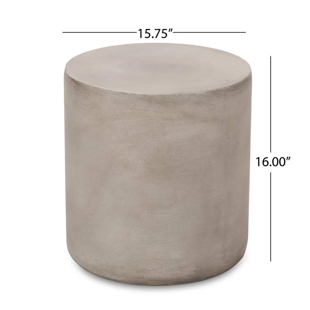 Noble House Massey Outdoor Cylindrical Concrete Stone Side Table in Light Gray