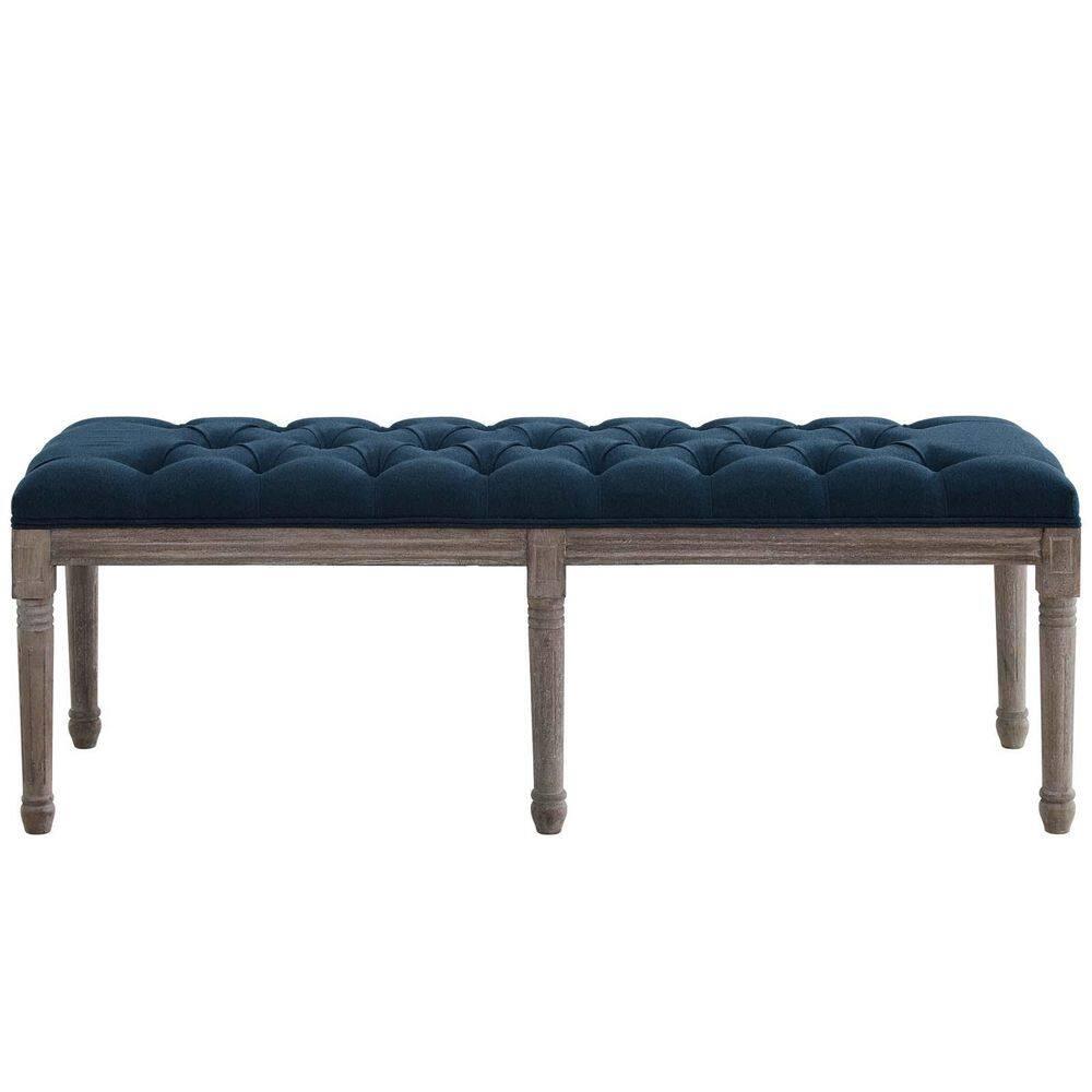 Province French Vintage Upholstered Fabric BenchNavy