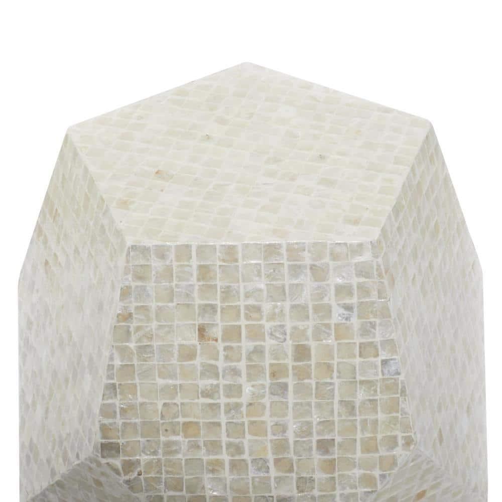 Olivia & May Contemporary Mussel Shells and Wood Accent Table Dark Gray: Hexagonal Wooden Pedestal, No Assembly Required