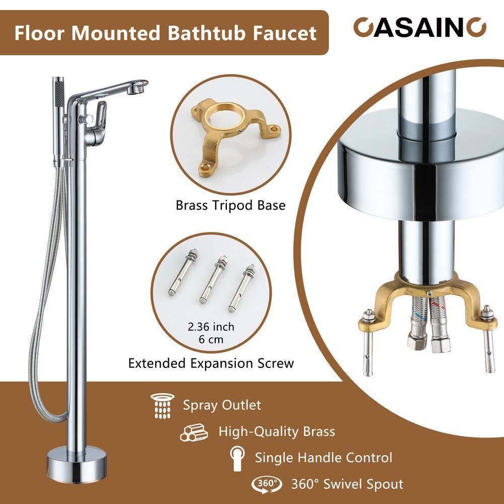 Chrome Freestanding Bathtub Faucet with Hand Shower