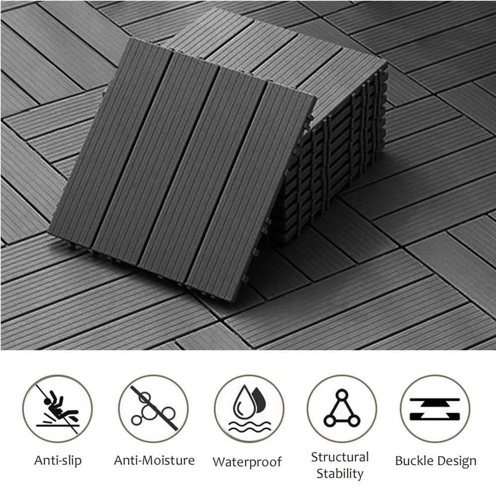 35 Pack Deck Tiles, 12 "x12" Square Interlocking Deck Tiles, Plastic Composite Deck Tiles Interlocking Outdoor All Weather, Pool Balcony Backyard Terrace, Dark Gray