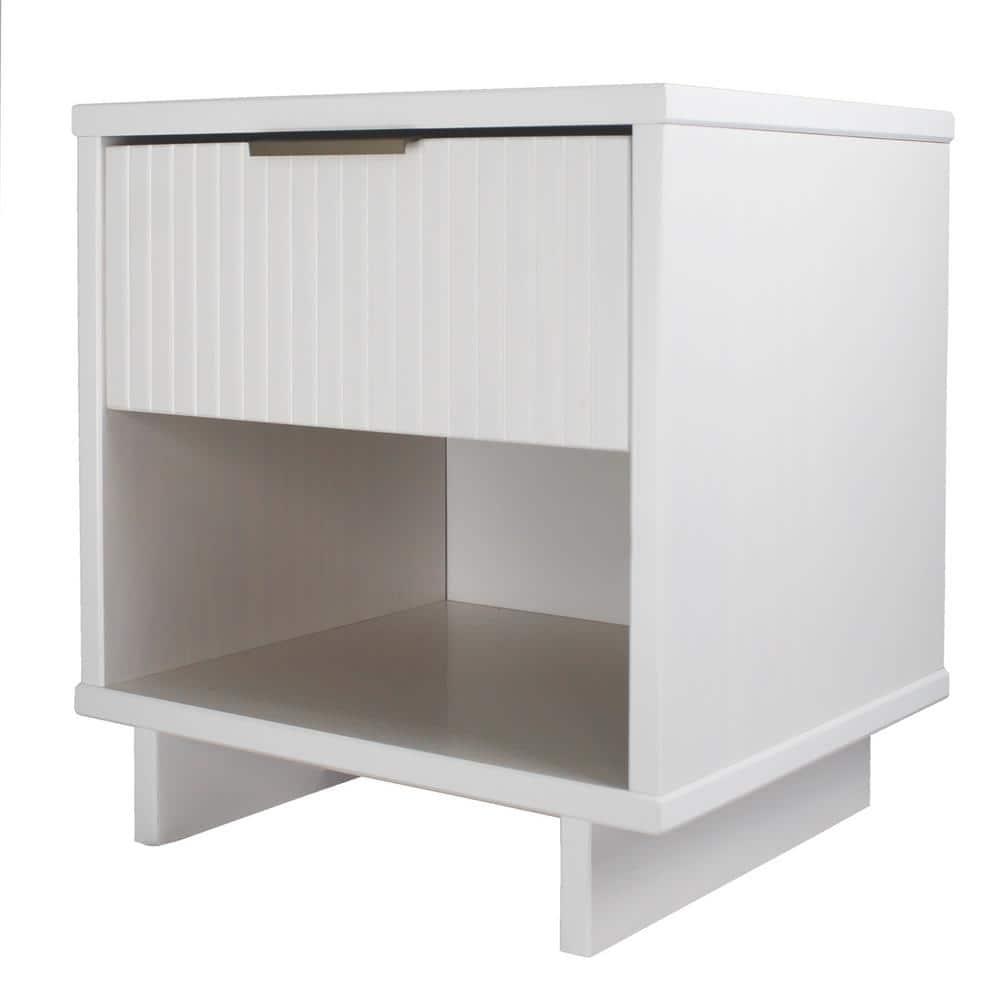 Granville Modern 1 Drawer Nightstand White - Manhattan Comfort: Bedside Table with Shelf, Painted Wood Finish