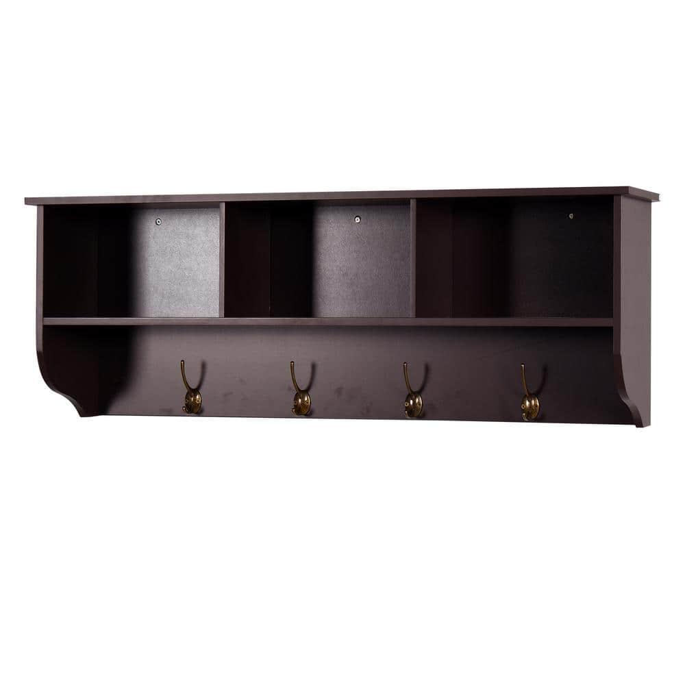 Gzxs Entryway Wood Coat Rack with 4 Hooks Modern Wall Mounted Storage Shelf , Espresso