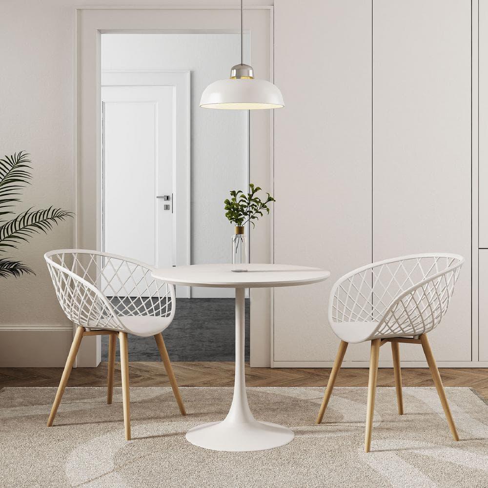 Set of 2 Kurv Chair White - Jamesdar: Mid-Century Modern Armchairs, Steel Legs, Non-Upholstered