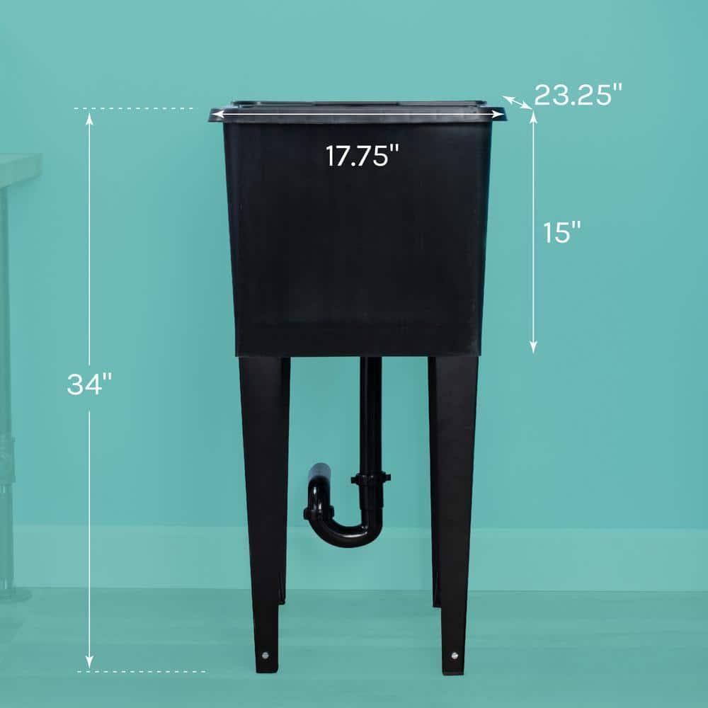 TEHILA Space Saver 16 Gallon Black Utility Sink with Black Steel Legs