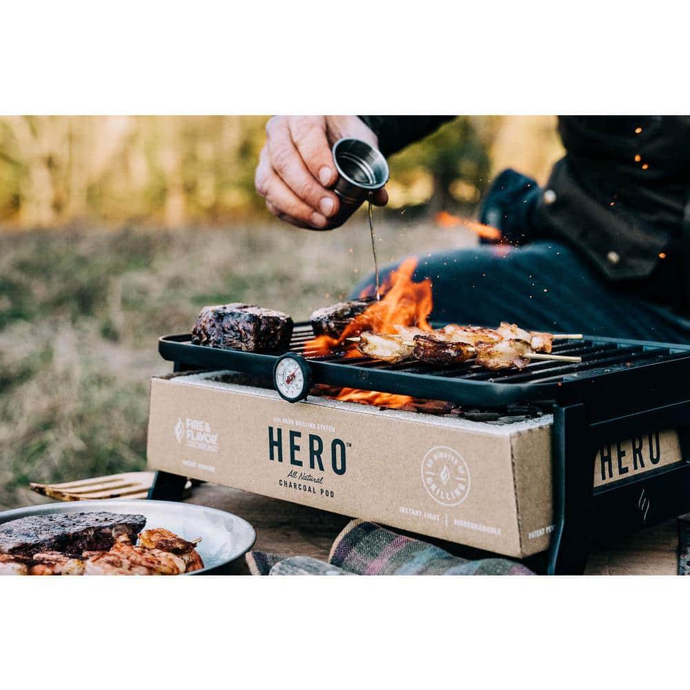 Fire & Flavor HERO Grill Kit Ultra-Portable Easy Instant Light Charcoal Grilling for Tailgating