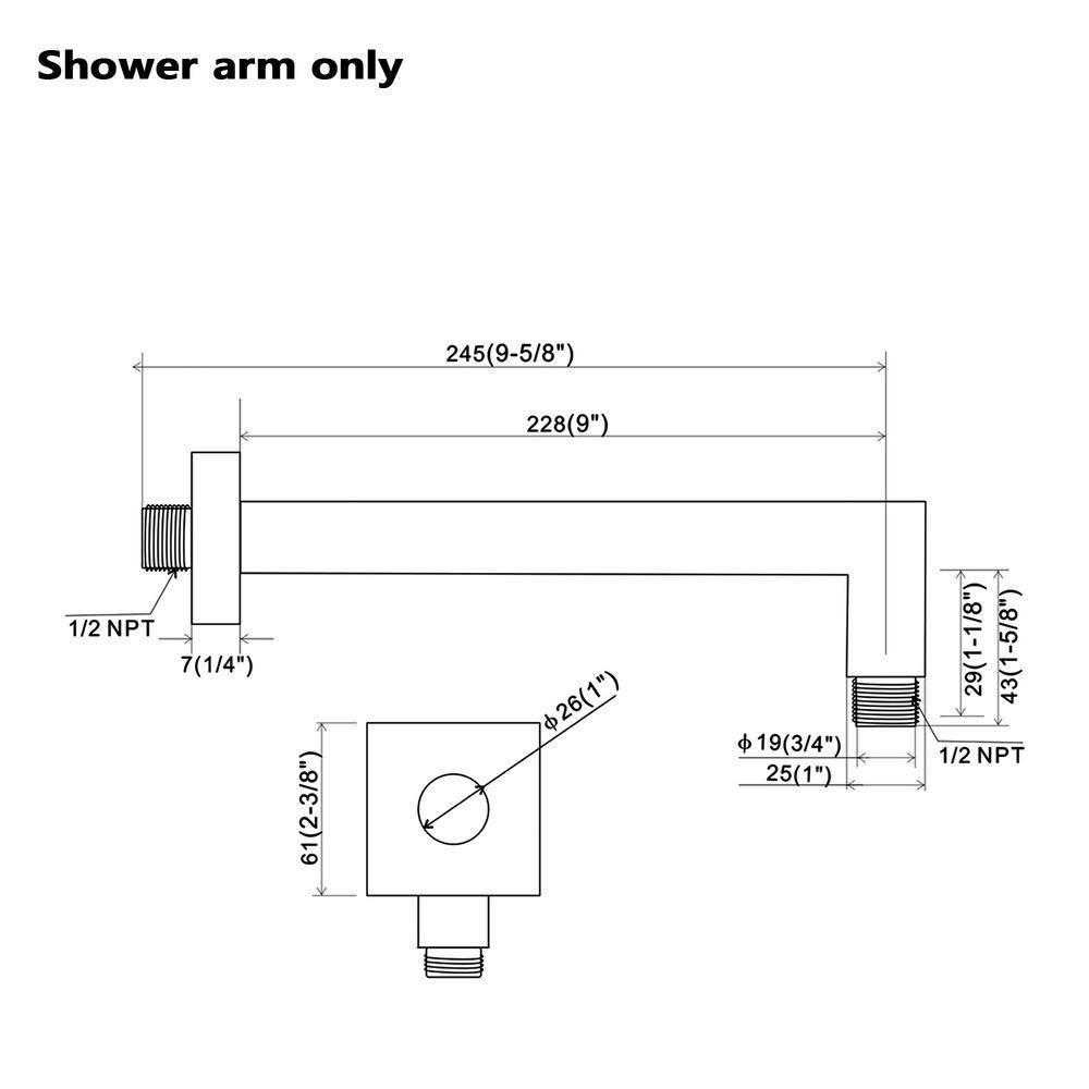 9"Metal Square Shower Arm,Brushed Nickel