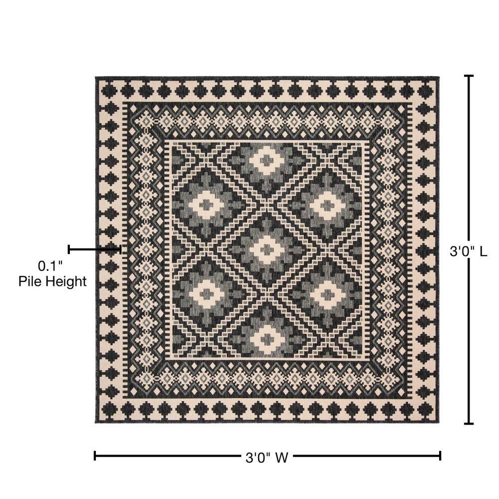 Veranda VER099 Power Loomed Indoor/Outdoor Area Rug - Ivory/Grey - 3'x3' - Safavieh.