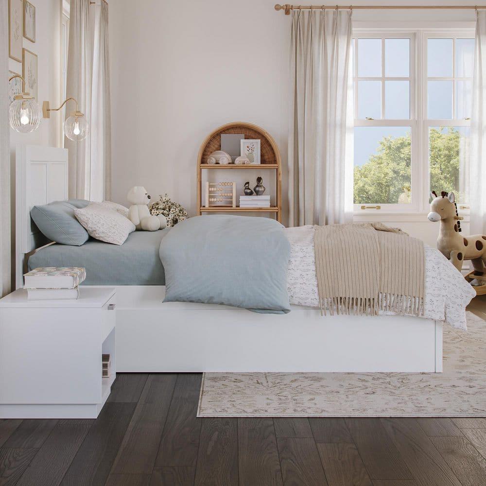 HAOYUN Canyon Twin XL Farmhouse Solid Wood Platform Bed with Footboard & Twin XL Trundle, White