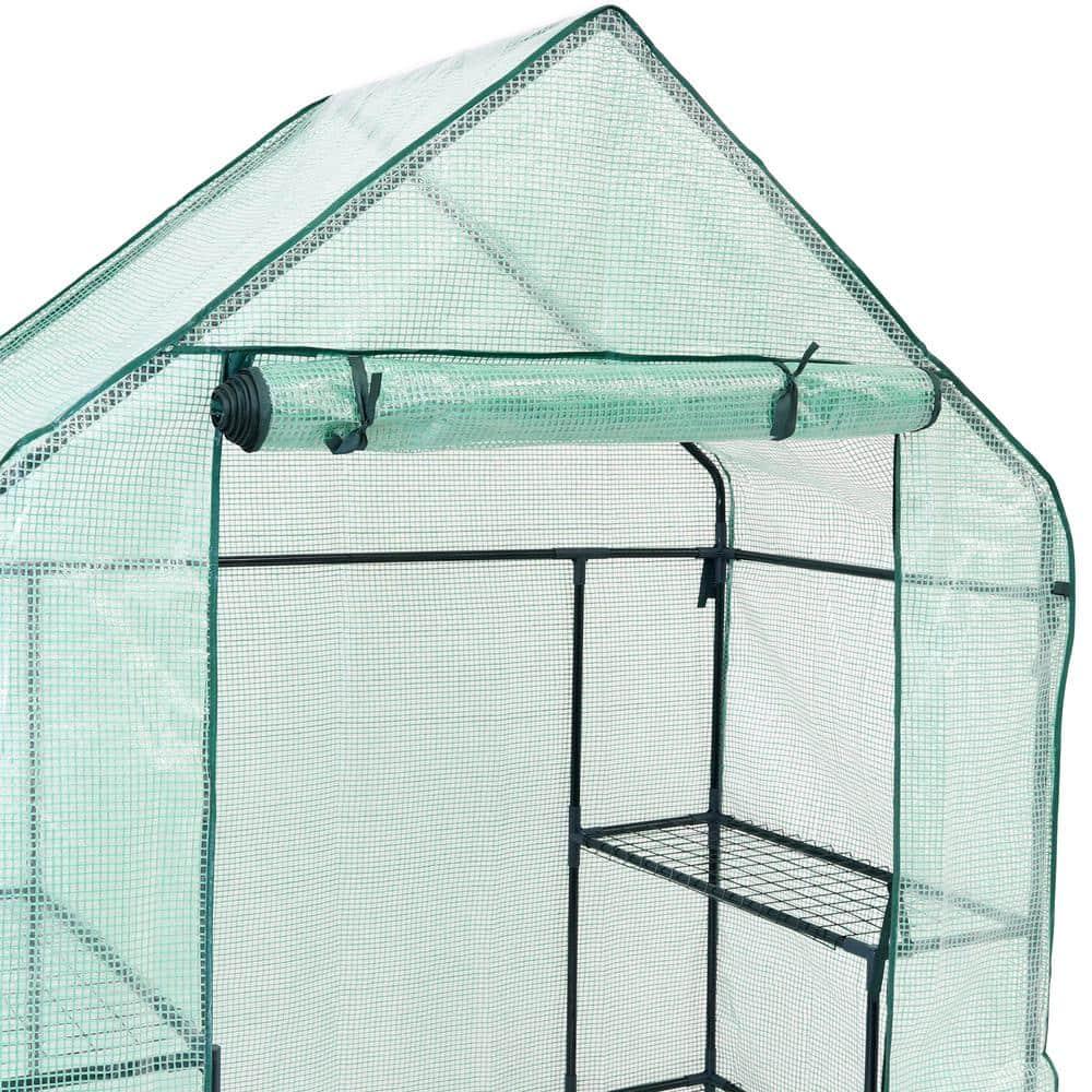 Sunnydaze Outdoor Portable Tiered Growing Rack Deluxe Walk-In Greenhouse with Roll-Up Door - 4 Shelves - Green