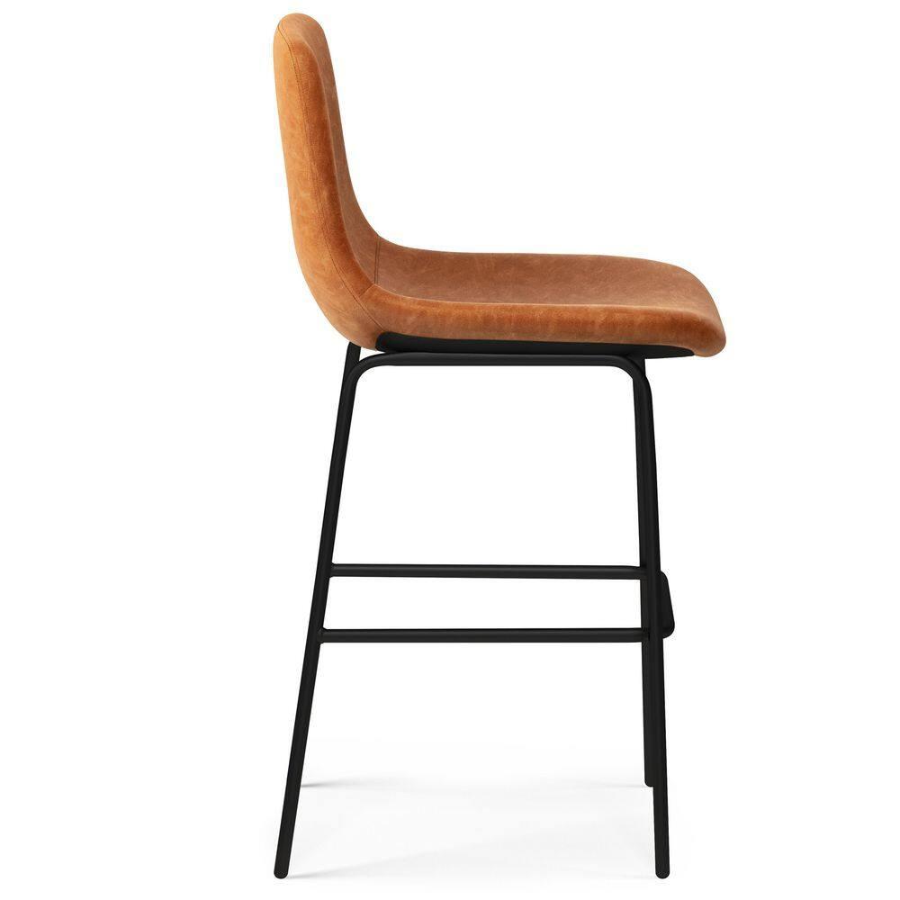 Simpli Home Jolie Upholstered Vegan Faux Leather Contemporary Counter Stool with Padded Bucket Seat and Footrest (Set of 2)