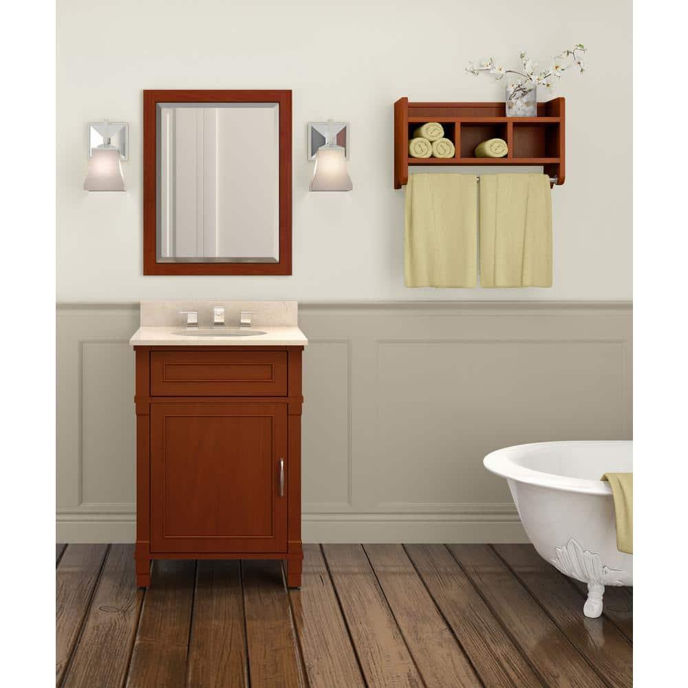 25" Bath Storage Shelf with Towel Rod, Chestnut