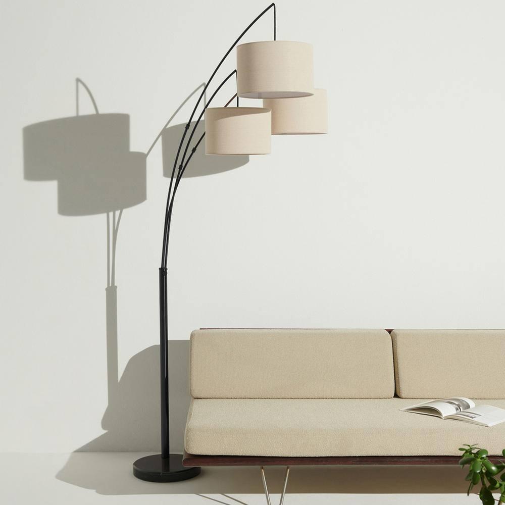 Trilage 84 in. Mid-Century Modern 3-Light Adjustable LED Floor Lamp with 3 Fabric Drum Shades