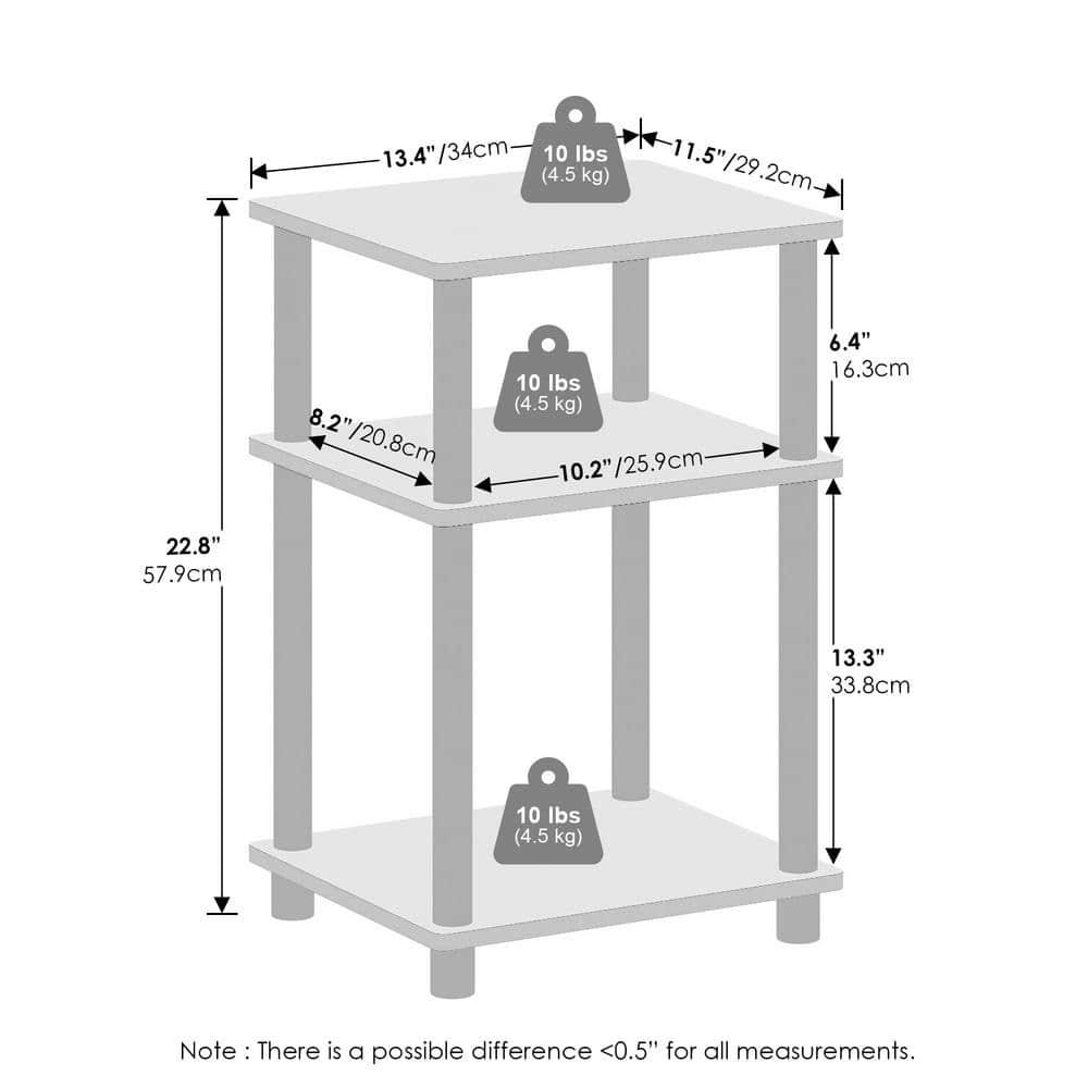 Furinno Just 3-Tier Turn-N-Tube End Table, 1-Pack, White