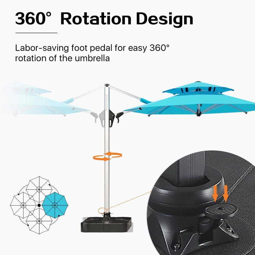 11' Blue Aluminum Patio Offset Cantilever Umbrella with 360° Rotation