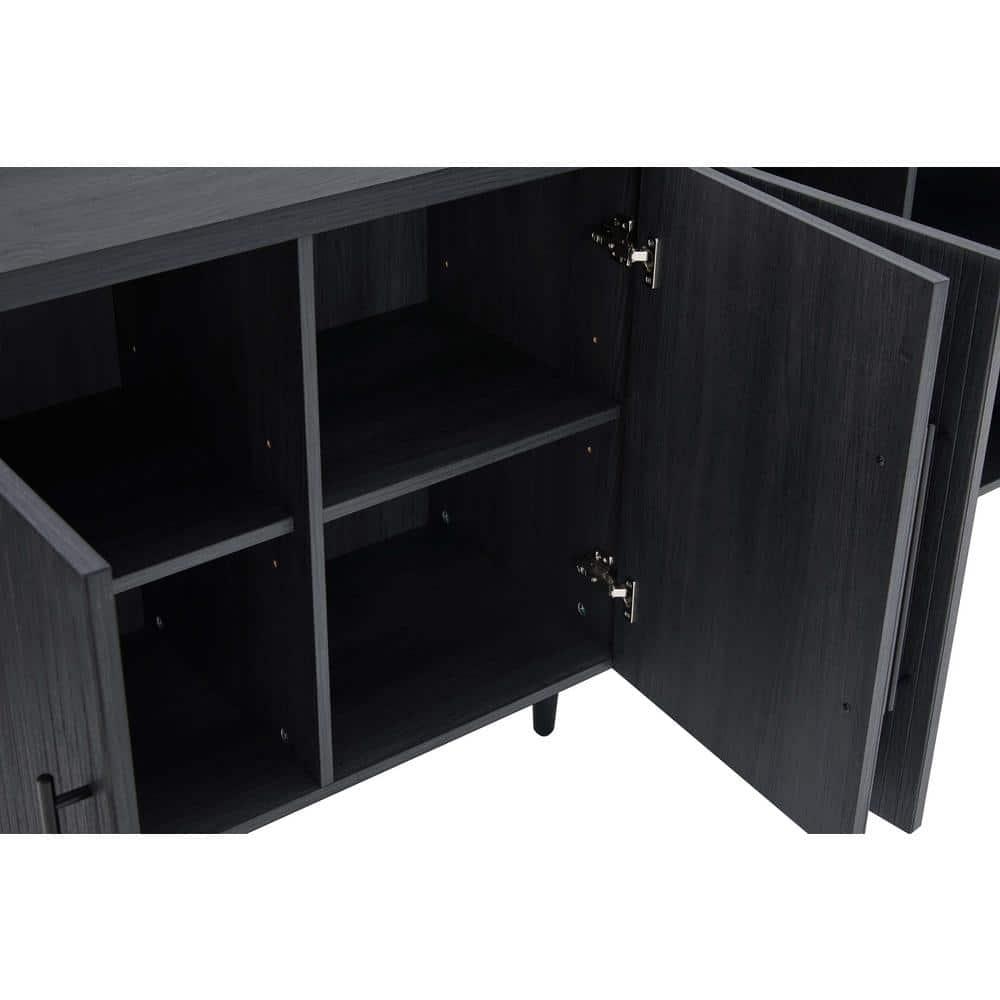 Manhattan Comfort Jodie 65" Mid-Century Modern Sideboard with 8 Adjustable Shelves in Charcoal Gray