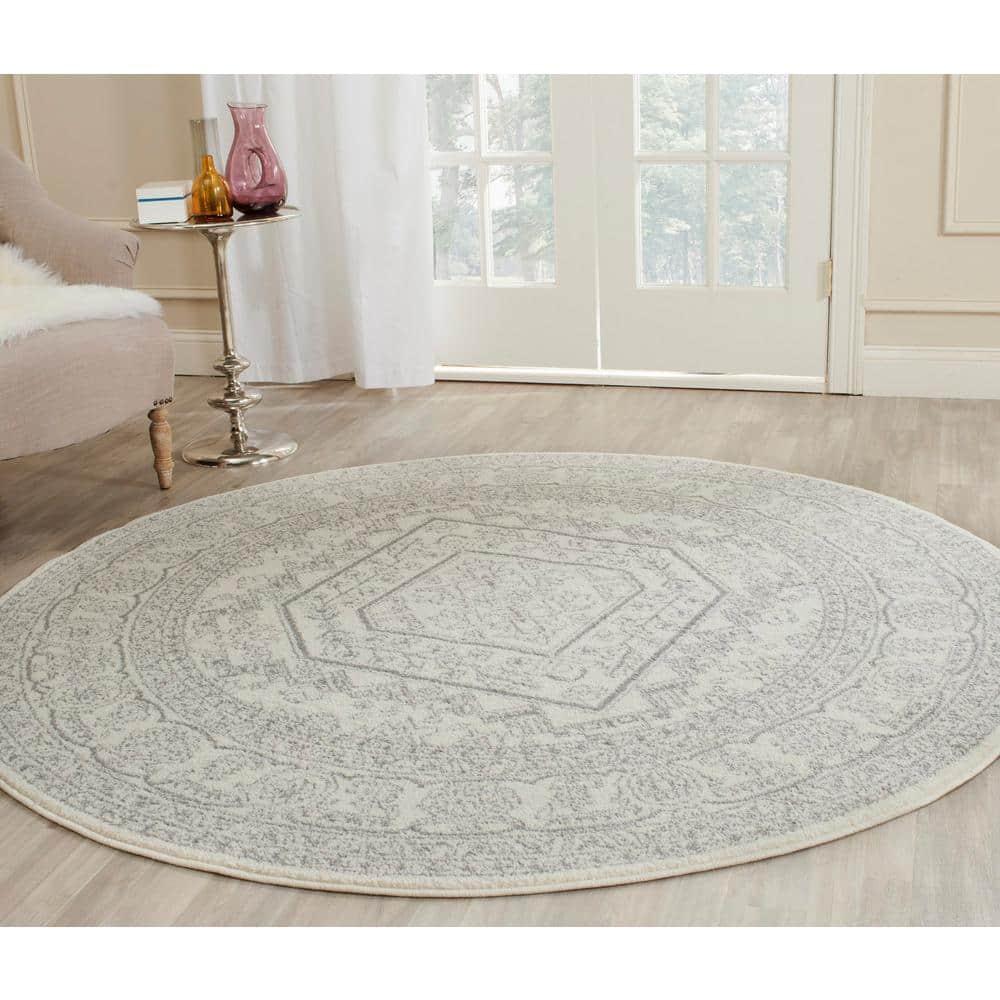 Adirondack ADR108 Power Loomed Area Rug - Ivory/Silver - 9' Round - Safavieh.