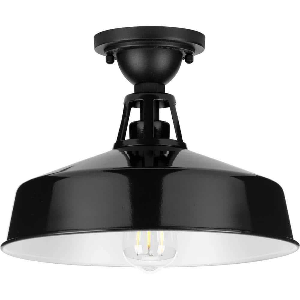 Progress Lighting Cedar Springs 1-Light Ceiling Light, Black, White Shade
