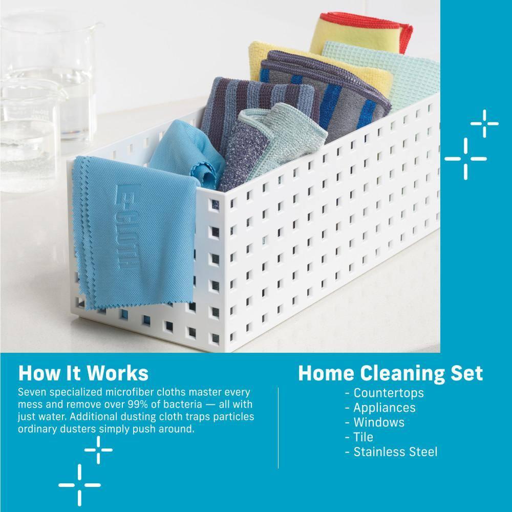 E-Cloth Home Cleaning Set with Microfiber Cleaning Cloths for Cars, Bathroom, Kitchen, & More - Microfiber Towels That Clean with No Added Chemicals - 8 Specialized Cloths in Assorted Colors