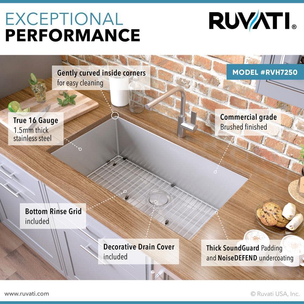 Ruvati RVH7250 Ruvati 28-inch Undermount 16 Gauge Stainless Steel Kitchen Sink Rounded Corners Single Bowl