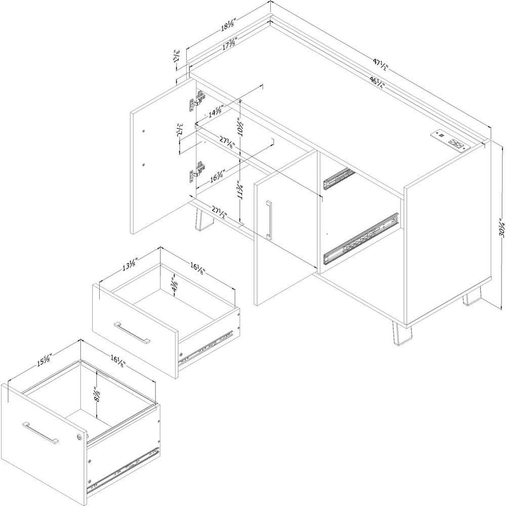 Peake 47.5'' Wide 2 - Drawer Filing Credenza with Cable Management