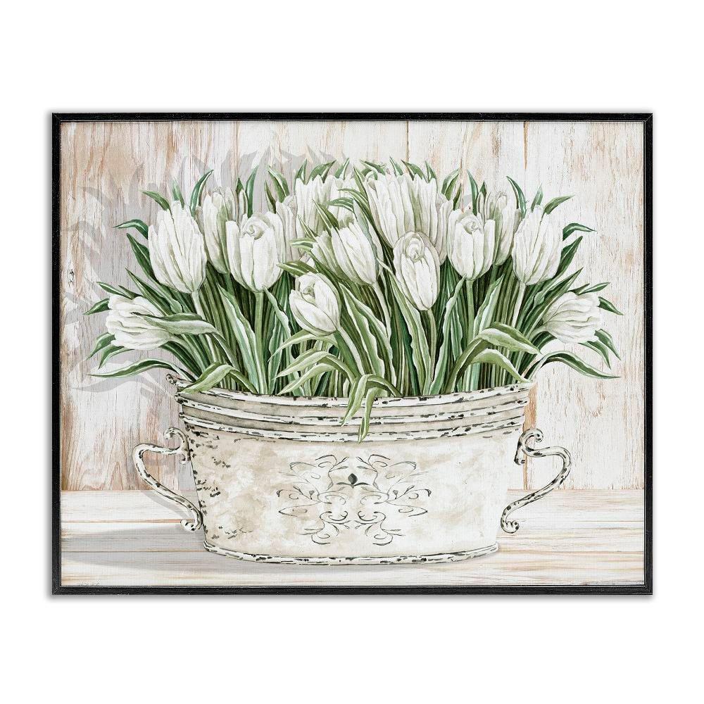 Stupell Industries White Tulip Flowers Fresh Vintage Country Tin Painting Framed Giclee Texturized Art by Cindy Jacobs